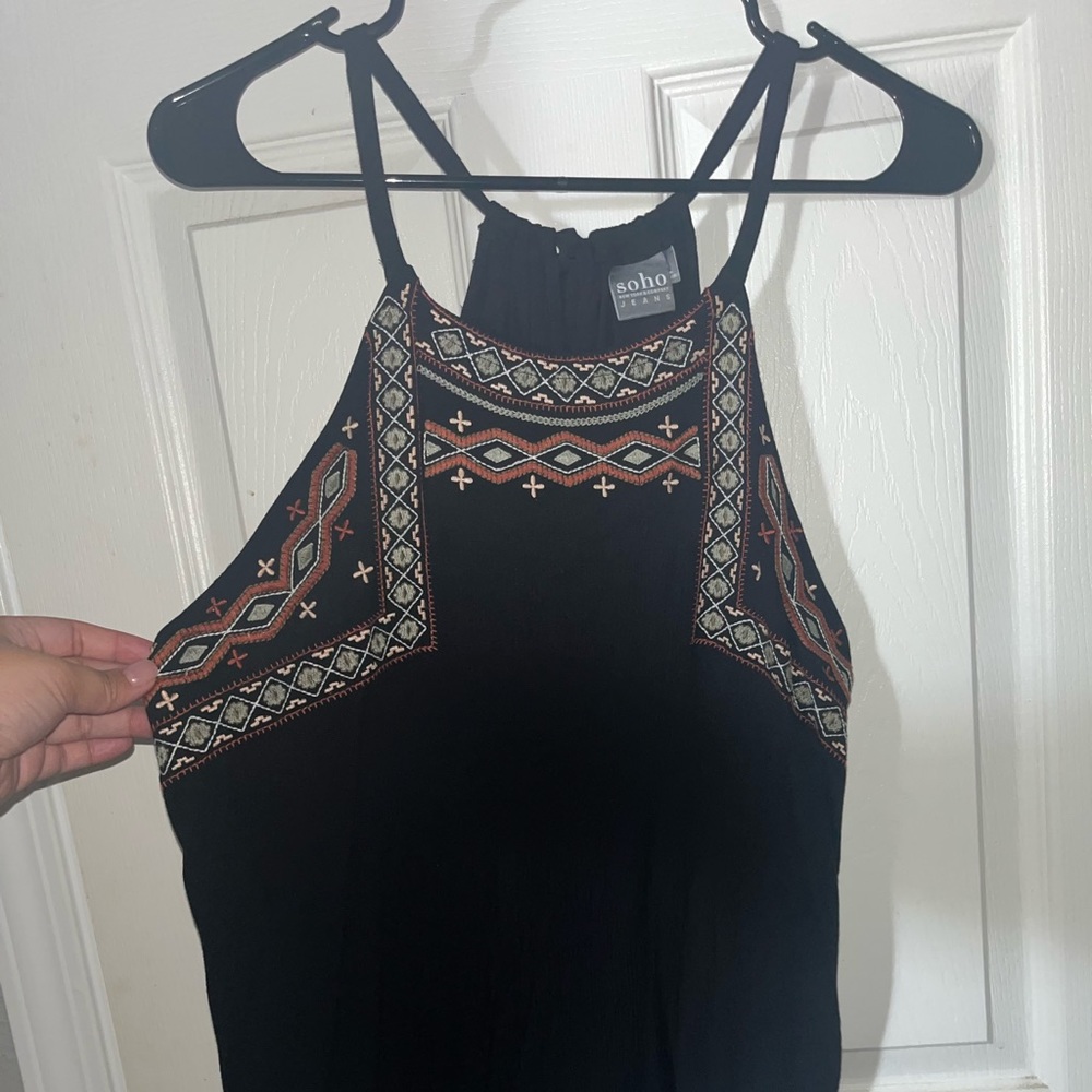 Soho Black Halter Top with Design (Large)